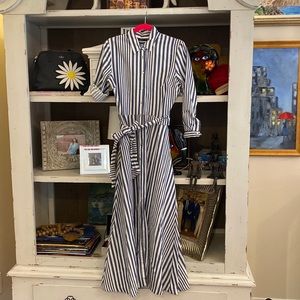 Zara S small blue white stripe midi shirtdress dress